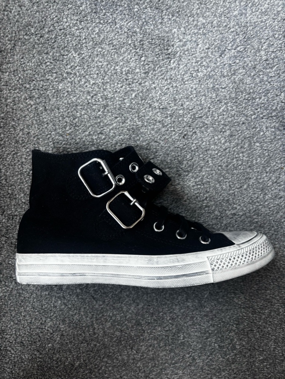 Limited edition!Converse Black Canvas Sneakers with Double Buckle Straps - Picture 11 of 12